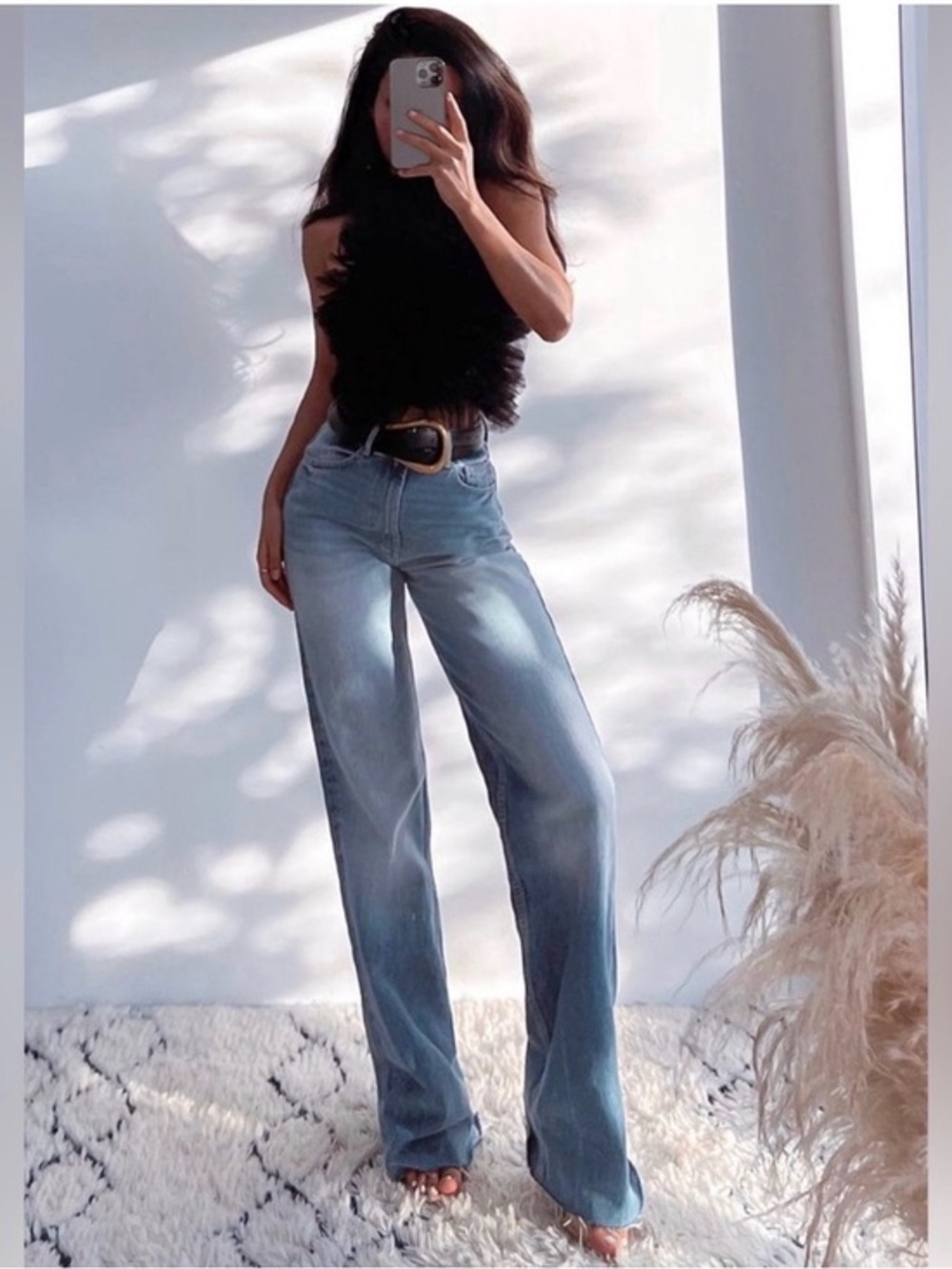 Zara Bloggers Fav Full Length Raw Hem Wide Leg Jeans Sz6